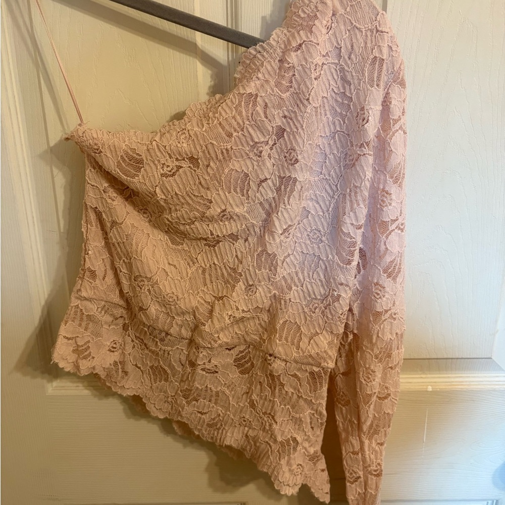Express Blush Lace One Shoulder Top